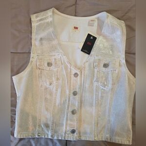 Levi's Shimmering White Denim Vest Size XL